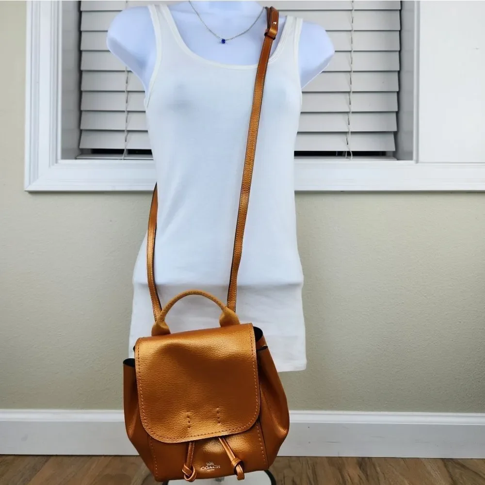 🩵NWT Coach Metallic Derby Pebble Leather Convertible Crossbody Backpack